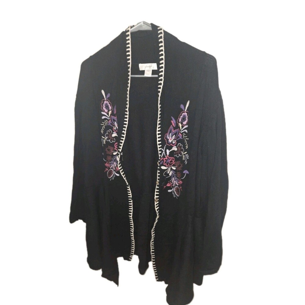 CJ Banks Cardigan 3X Black Floral Classic Some Buttons Sweater Long Sleeve
